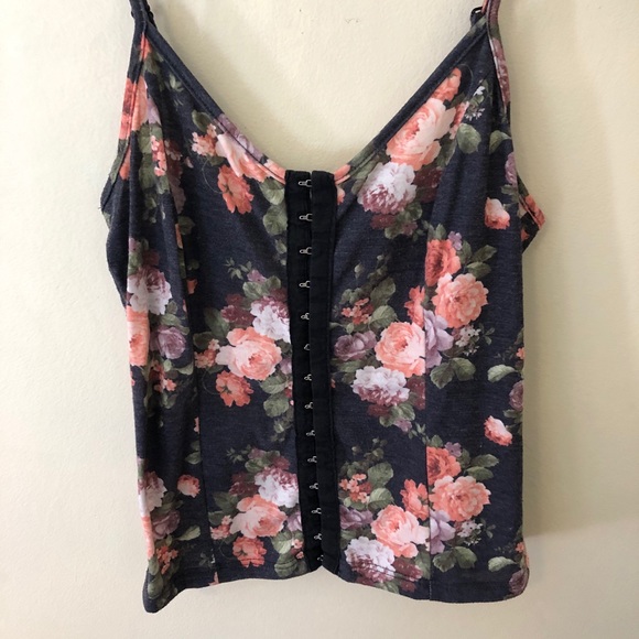 Full Tilt Floral Hook Corset Bustier Cami Tank Top - Picture 3 of 6